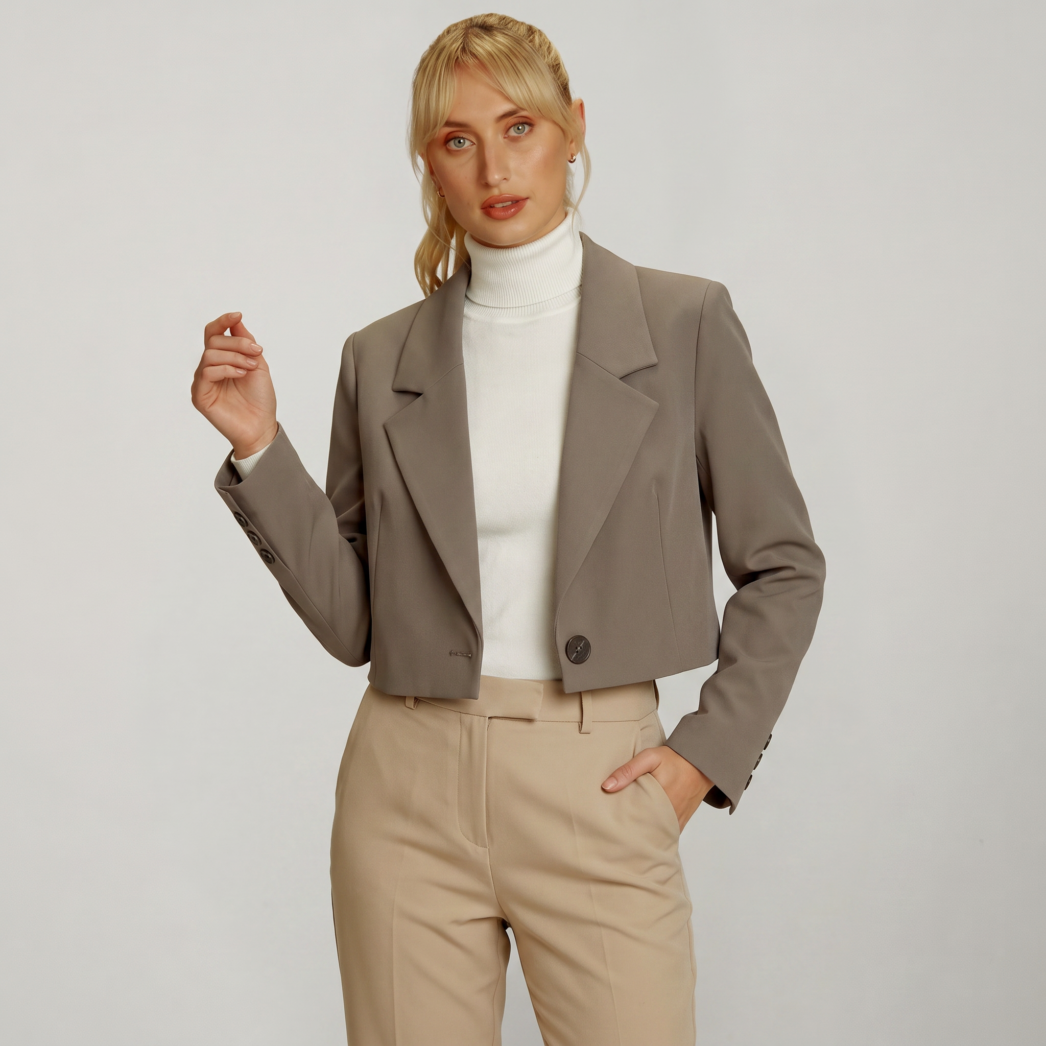 Women’s Cropped Blazer - Single Button Short Tailored Jacket