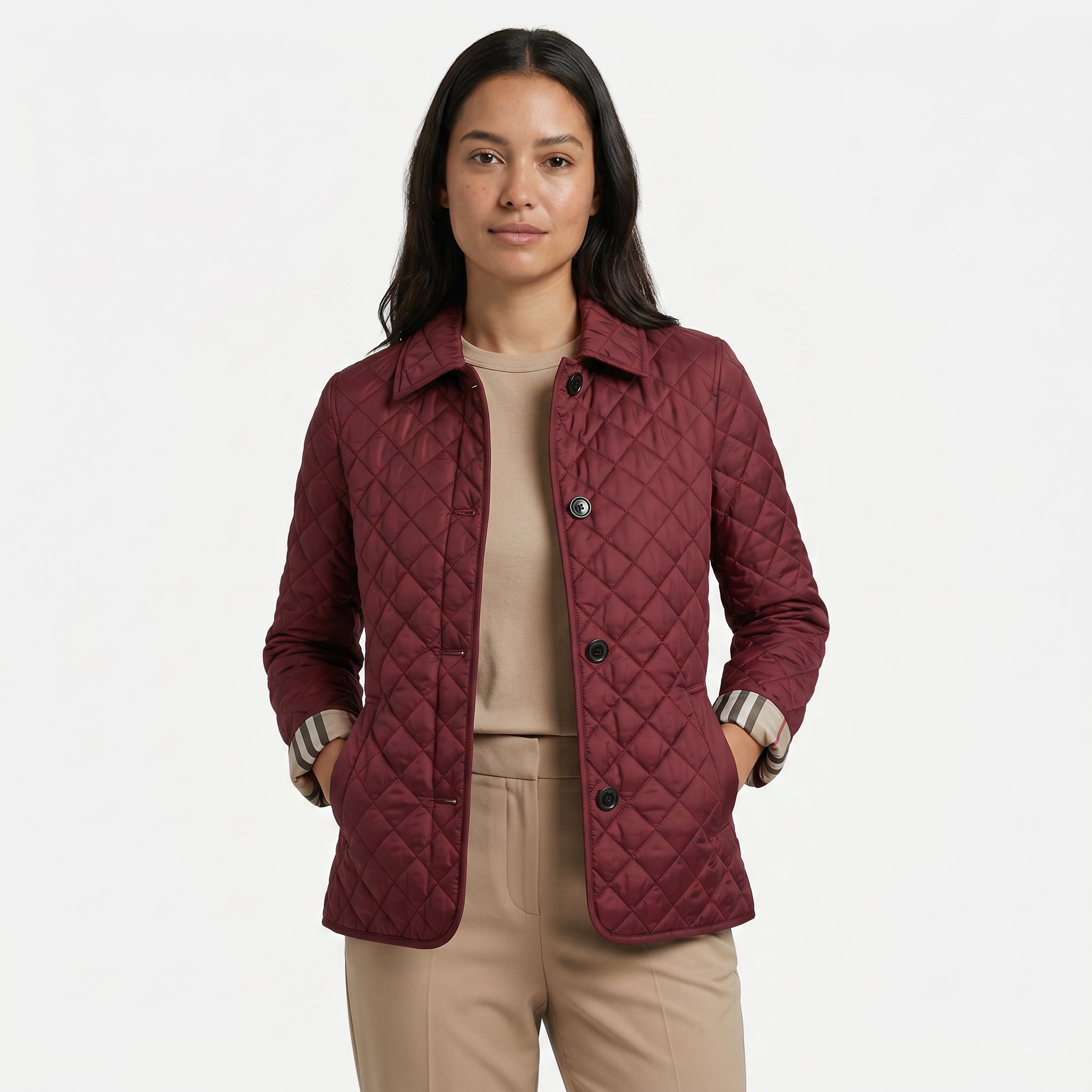 Women's Diamond Quilted Jacket  - Button Down Lightweight Padded Coat