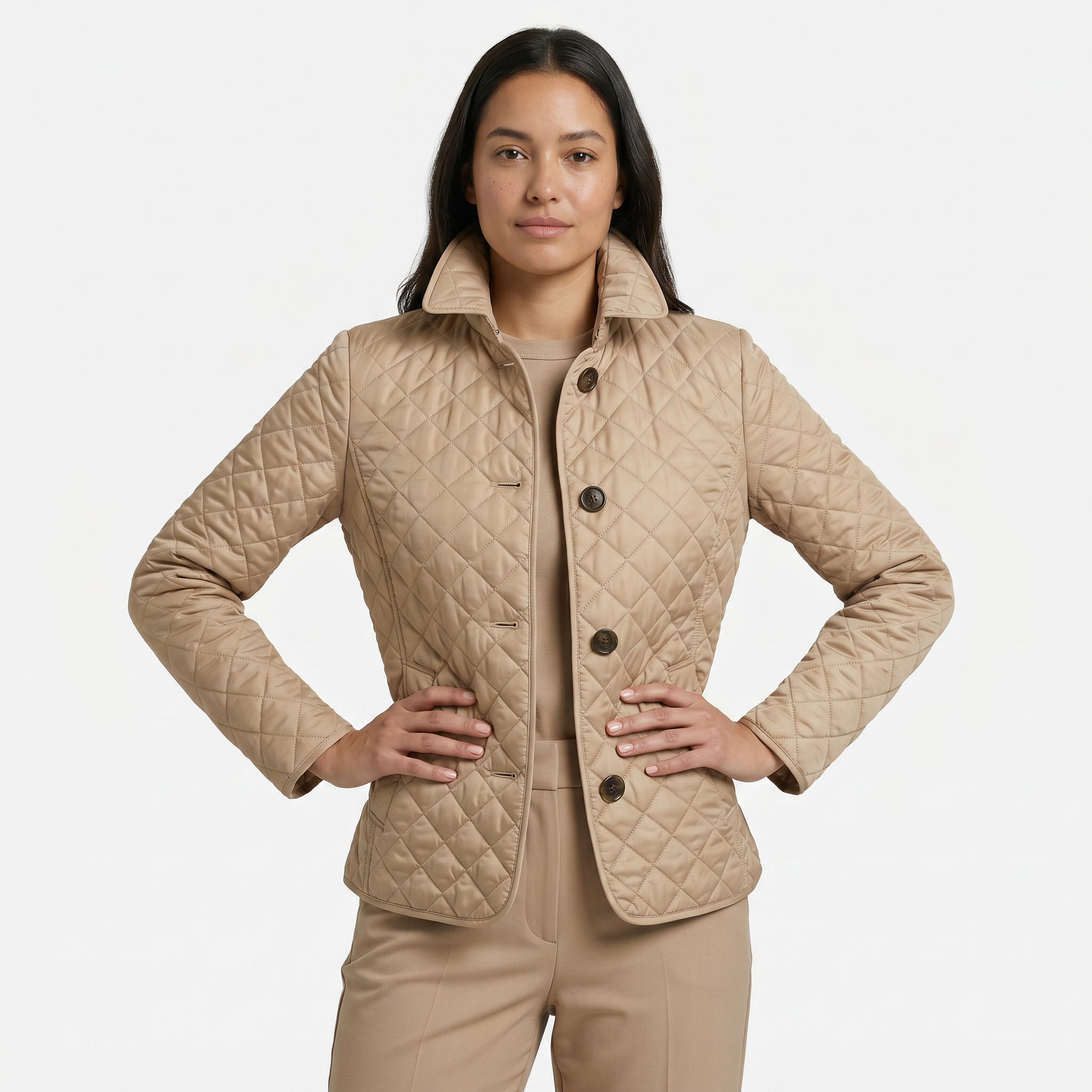 Women's Diamond Quilted Jacket  - Button Down Lightweight Padded Coat