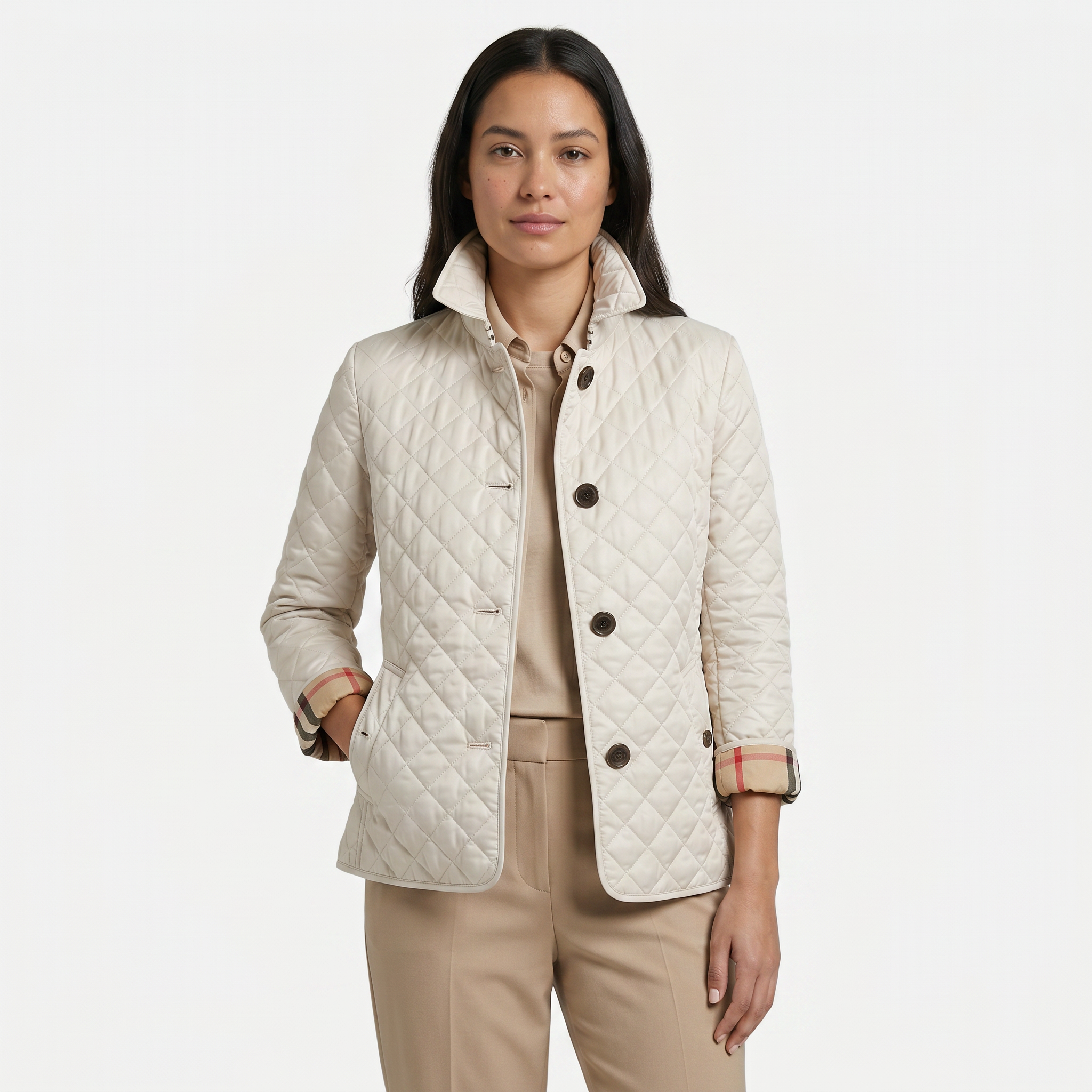 Women's Diamond Quilted Jacket  - Button Down Lightweight Padded Coat