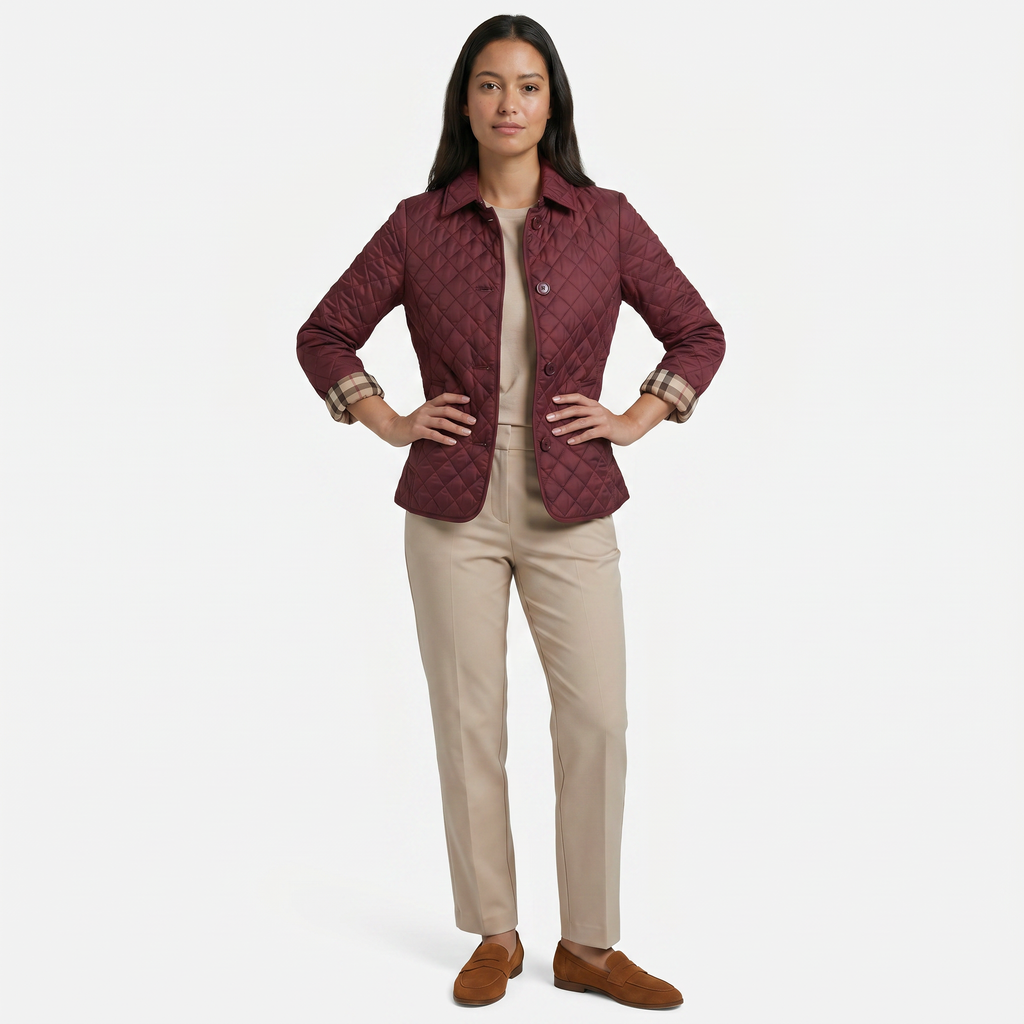 Women's Diamond Quilted Jacket  - Button Down Lightweight Padded Coat