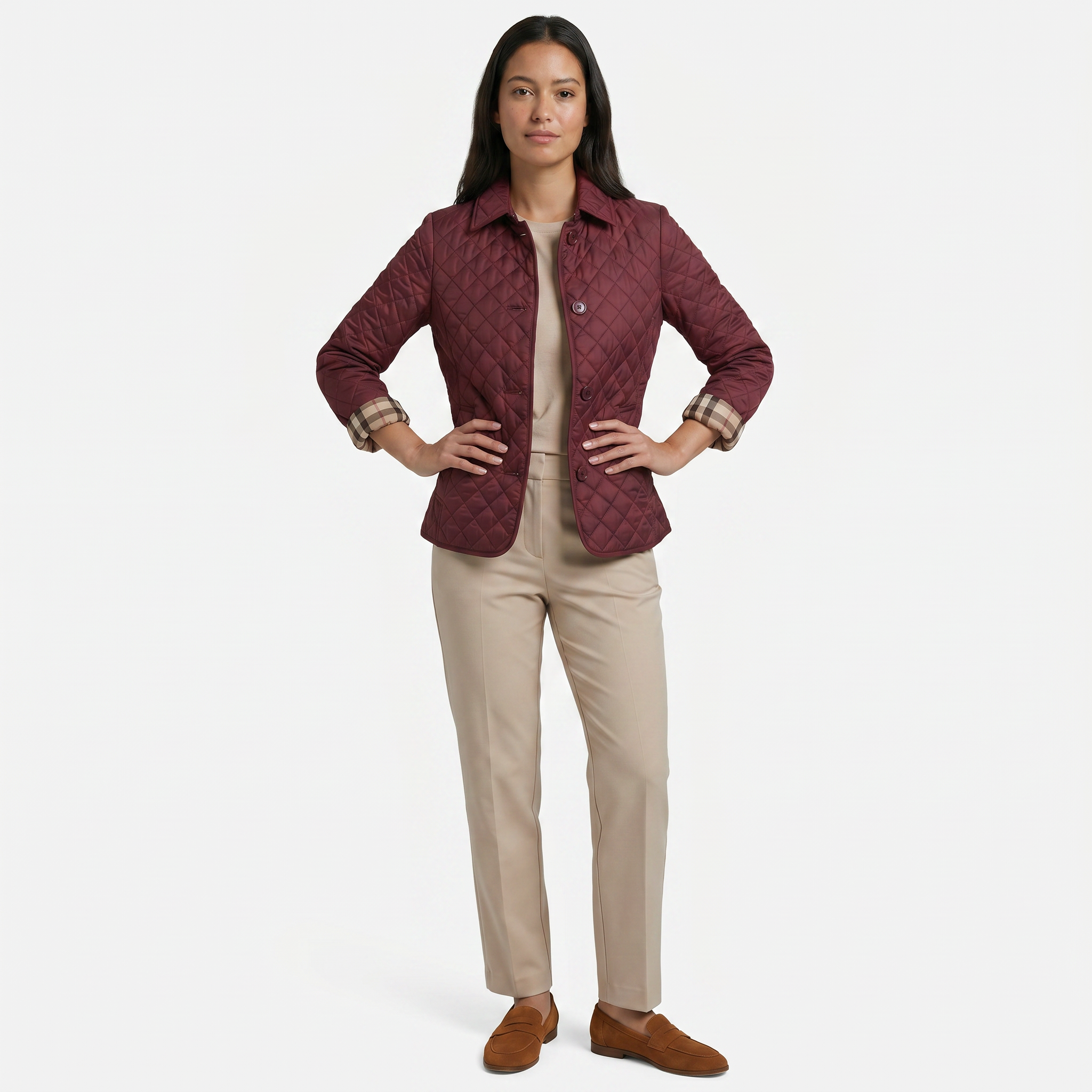 Women's Diamond Quilted Jacket  - Button Down Lightweight Padded Coat