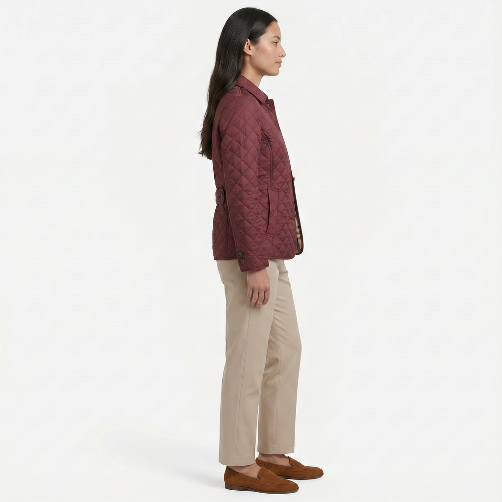 Women's Diamond Quilted Jacket  - Button Down Lightweight Padded Coat
