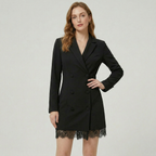 Women’s Blazer Dress - Double-Breasted Lace Hem Slim Fit