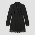 Women’s Blazer Dress - Double-Breasted Lace Hem Slim Fit