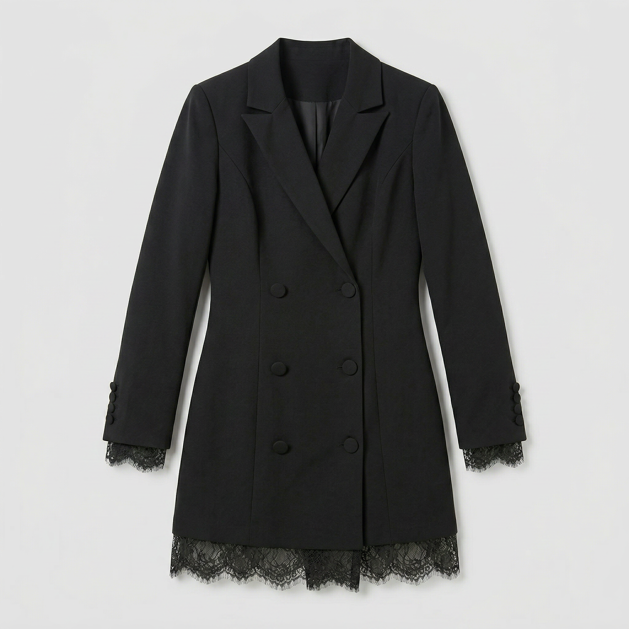 Women’s Blazer Dress - Double-Breasted Lace Hem Slim Fit