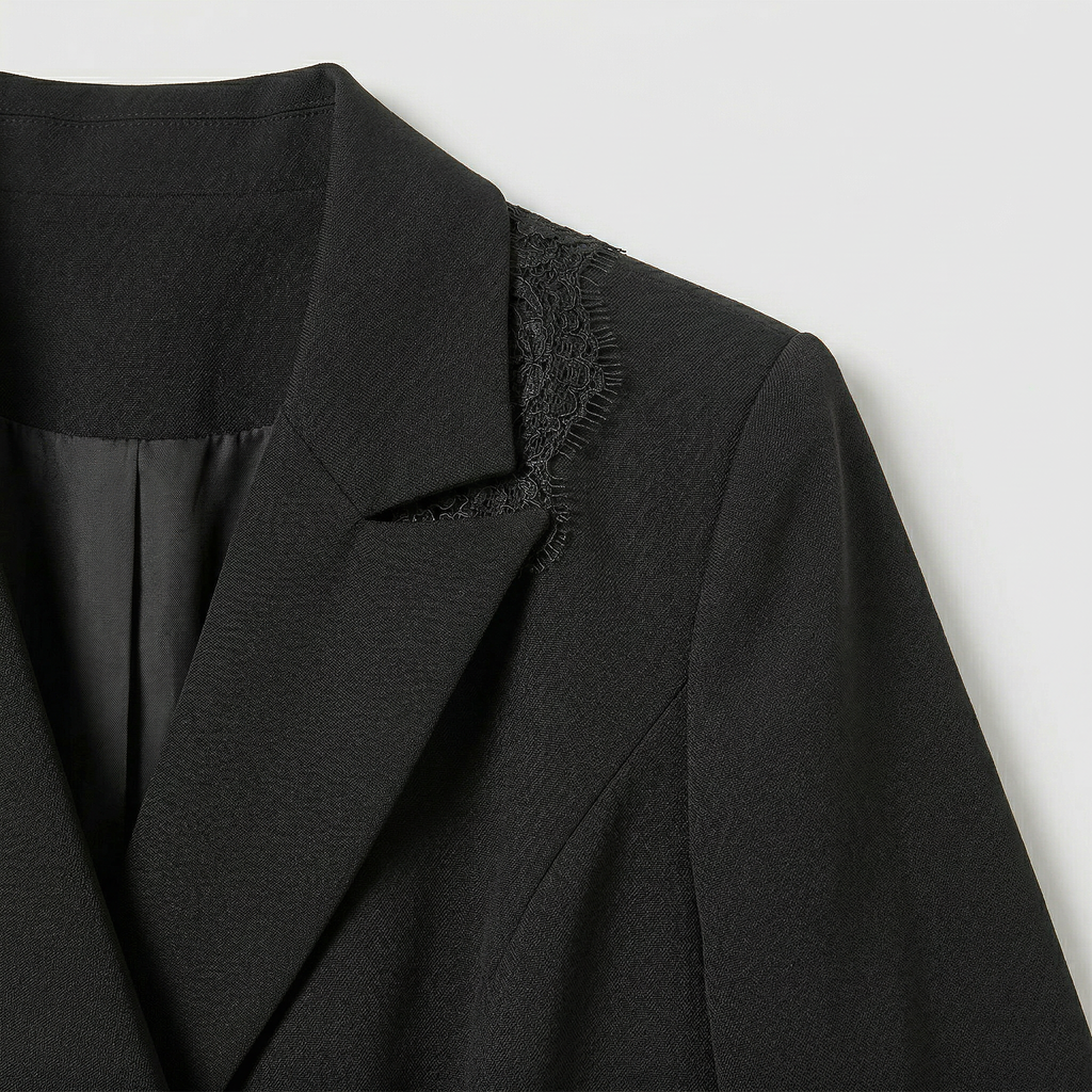 Women’s Blazer Dress - Double-Breasted Lace Hem Slim Fit
