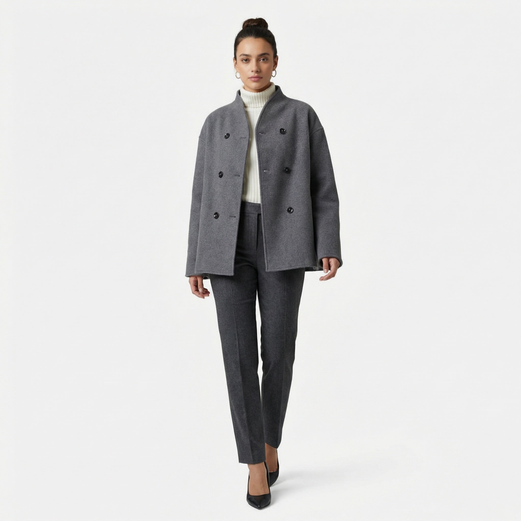 Women's - Double-Breasted Short Coat
