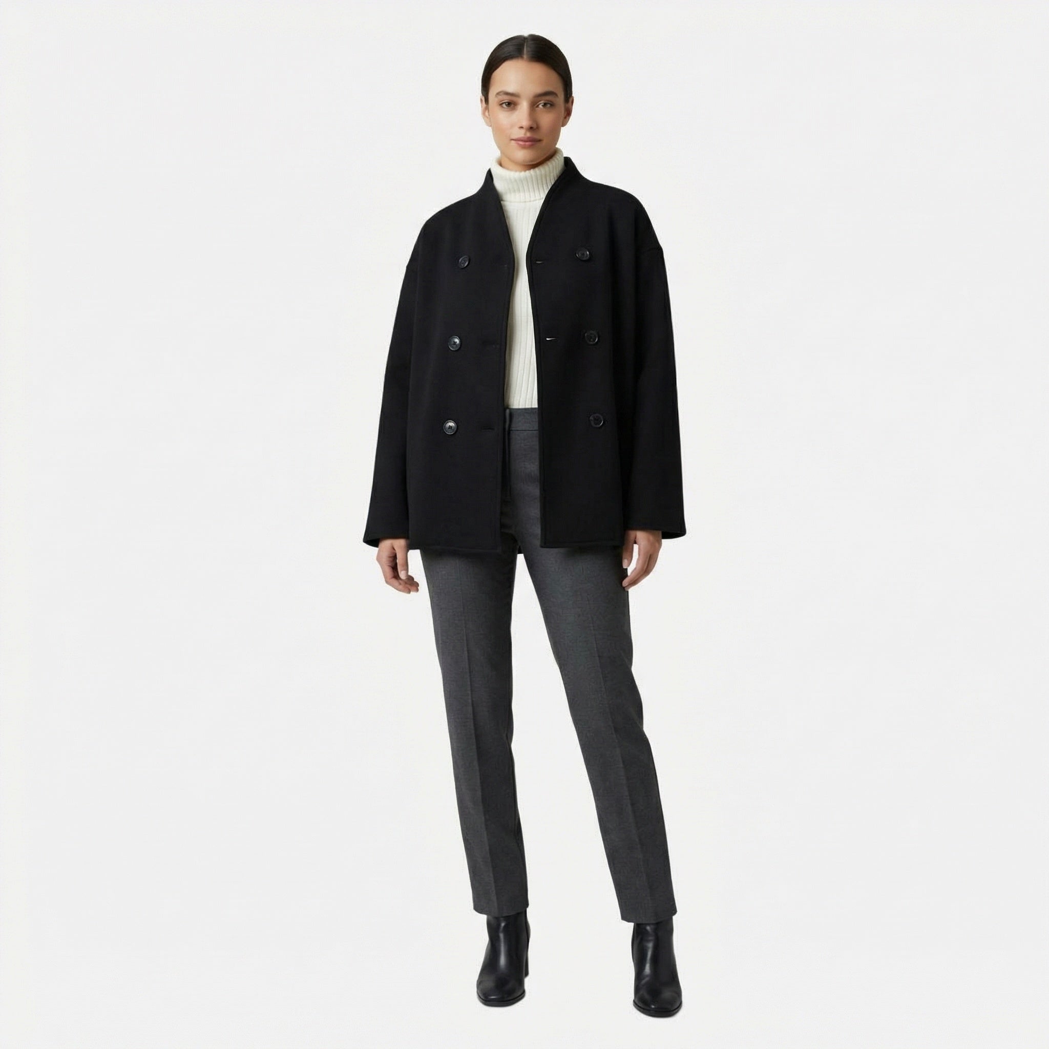 Women's - Double-Breasted Short Coat