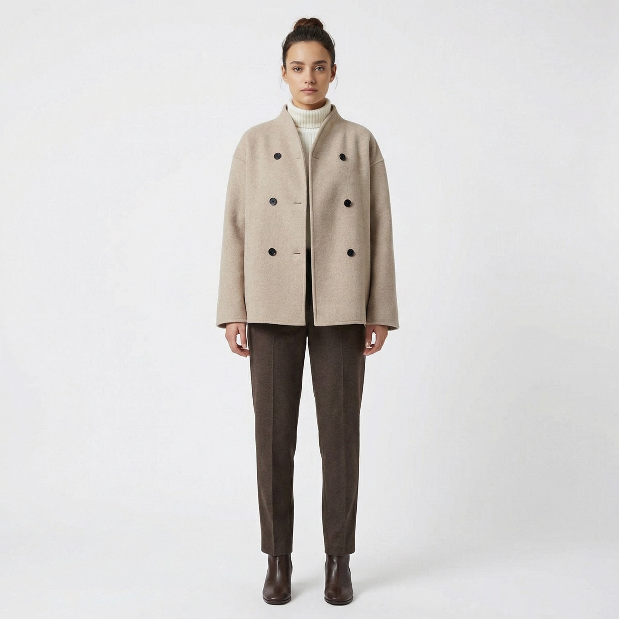Women's - Double-Breasted Short Coat