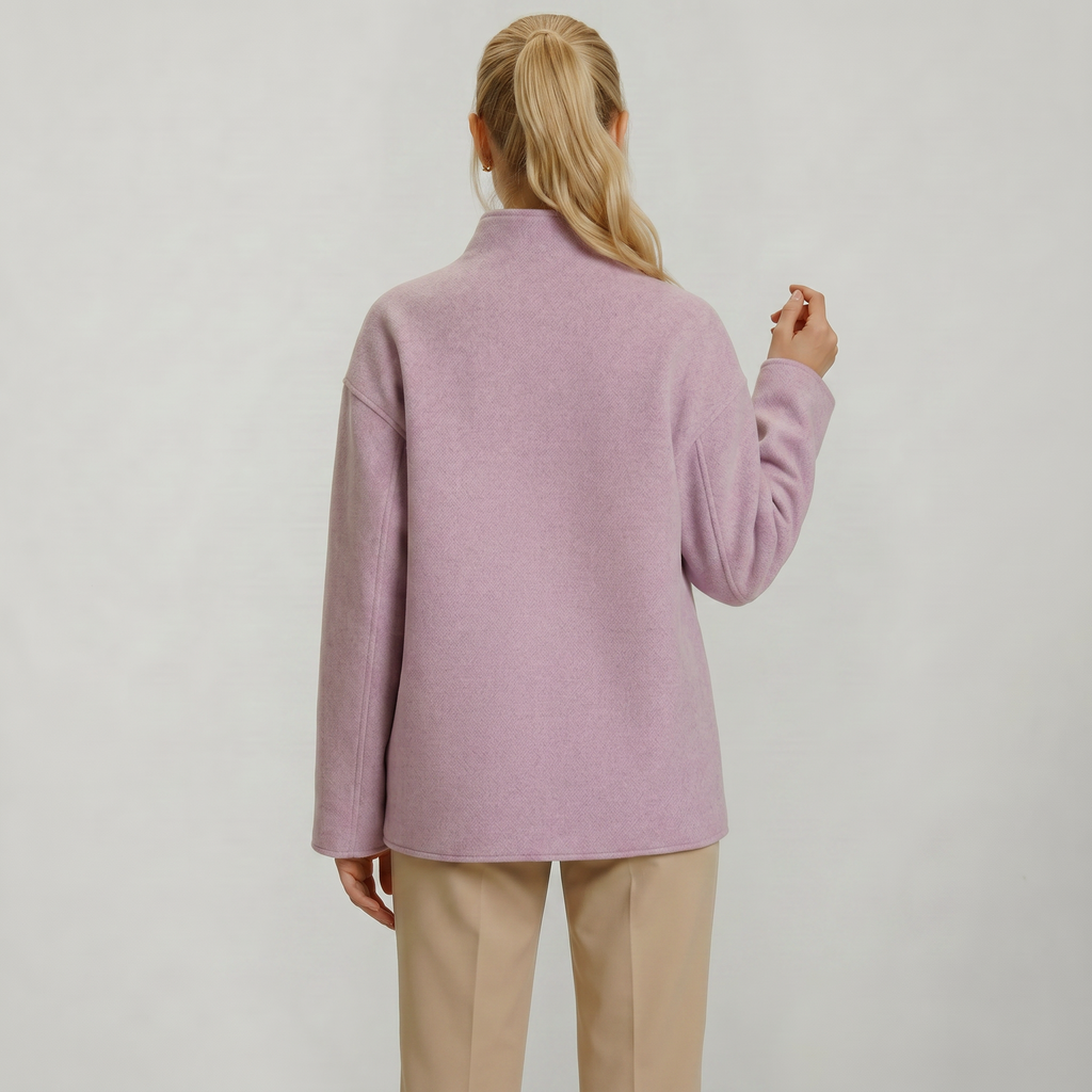 Women’s Double-Breasted Short Coat - Stand-Up Collar Loose Fit