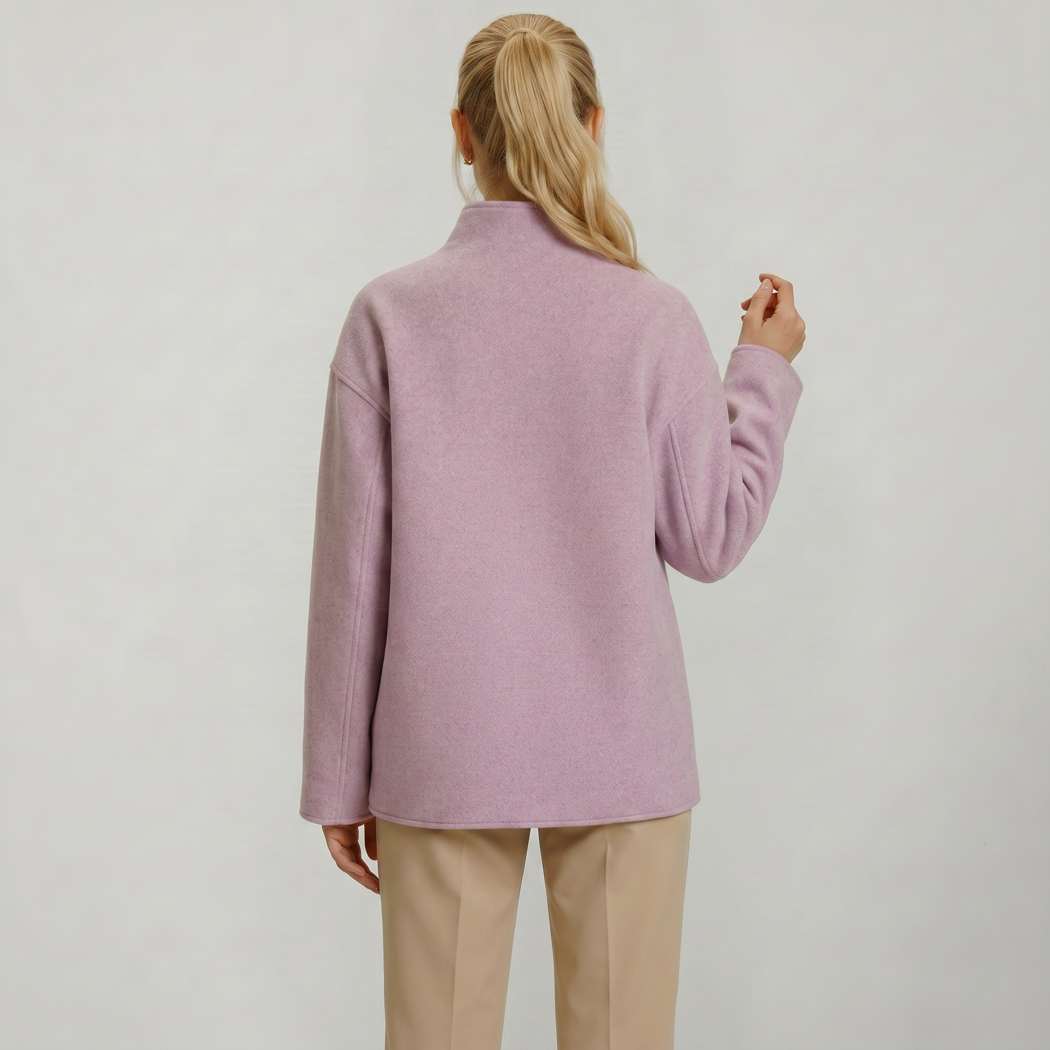 Women’s Double-Breasted Short Coat - Stand-Up Collar Loose Fit