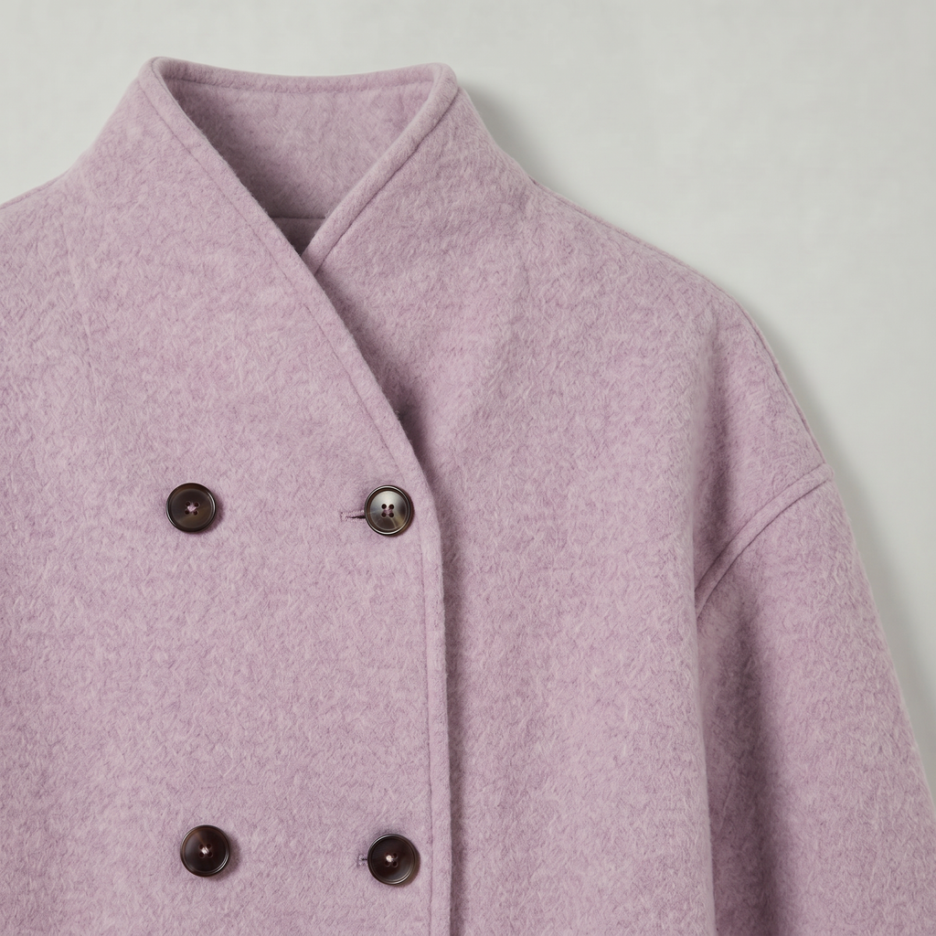 Women’s Double-Breasted Short Coat - Stand-Up Collar Loose Fit