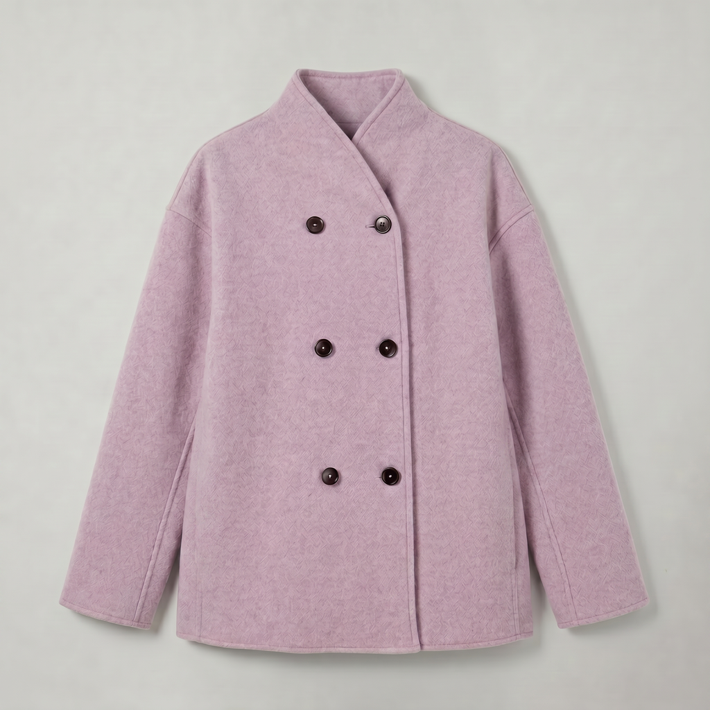 Women’s Double-Breasted Short Coat - Stand-Up Collar Loose Fit