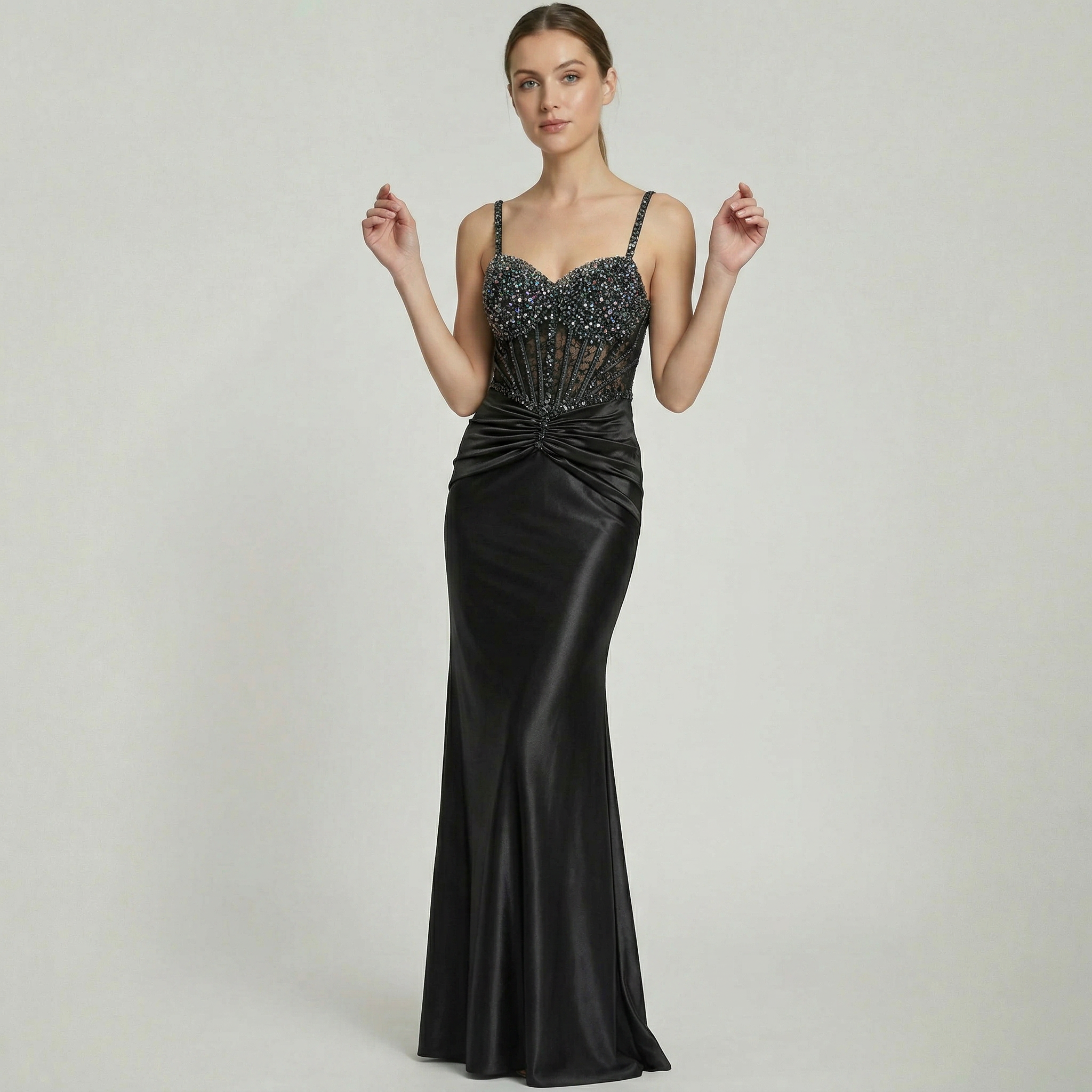 Women’s Embellished Corset Ruched Dress