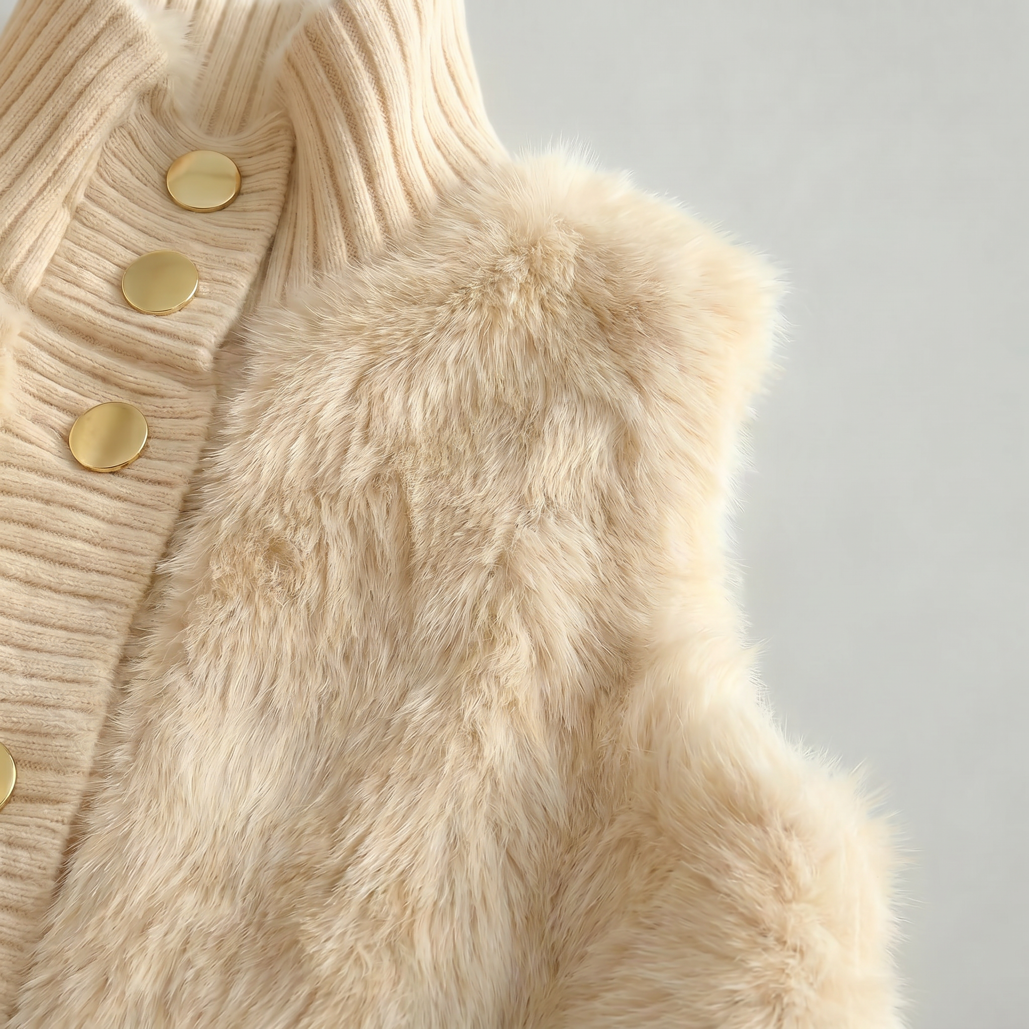 Women’s Faux Fur Vest - Button Front High Neck Fit
