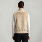 Women’s Faux Fur Vest - Button Front High Neck Fit