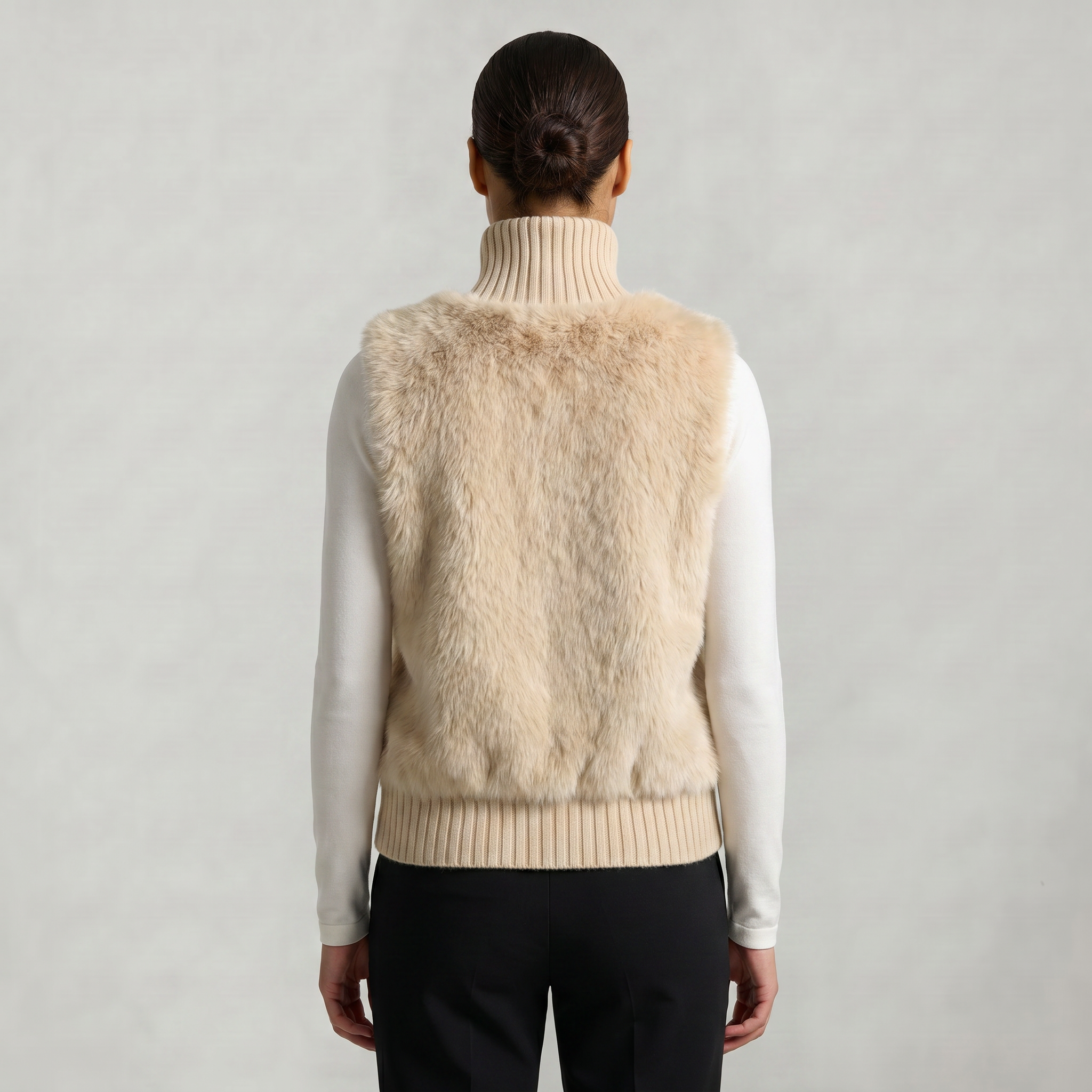Women’s Faux Fur Vest - Button Front High Neck Fit