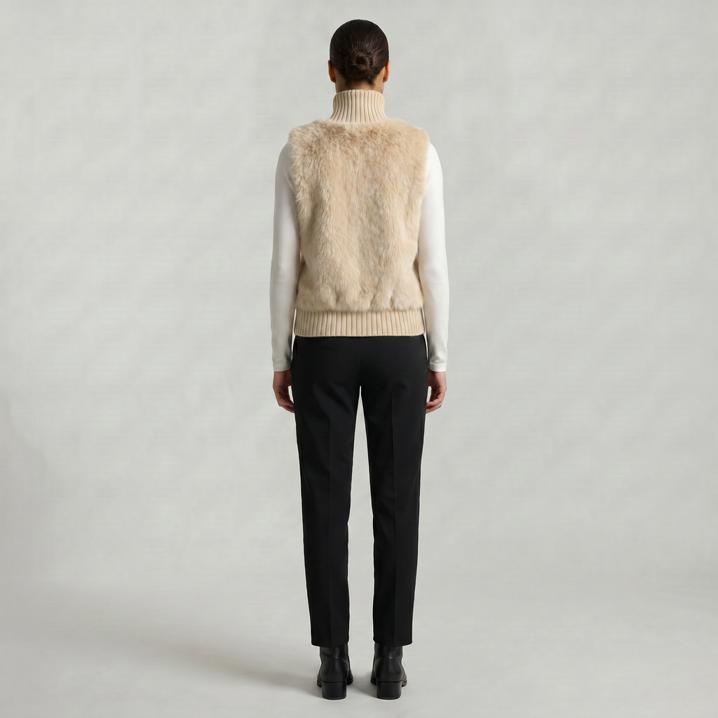Women’s Faux Fur Vest - Button Front High Neck Fit