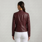 Women’s Faux Leather Jacket - Full Zip Long Sleeve Slim Fit