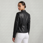 Women’s Faux Leather Jacket - Full Zip Long Sleeve Slim Fit