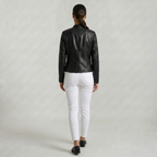 Women’s Faux Leather Jacket - Full Zip Long Sleeve Slim Fit