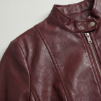 Women’s Faux Leather Jacket - Full Zip Long Sleeve Slim Fit