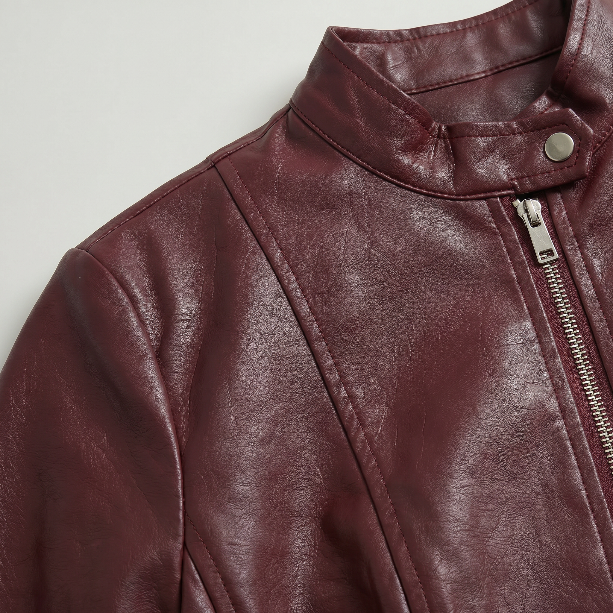 Women’s Faux Leather Jacket - Full Zip Long Sleeve Slim Fit