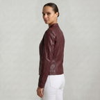 Women’s Faux Leather Jacket - Full Zip Long Sleeve Slim Fit