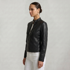 Women’s Faux Leather Jacket - Full Zip Long Sleeve Slim Fit