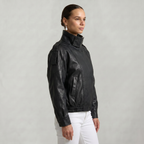 Women’s Faux Leather Stand Neck Jacket - Elastic Hem Loose Cropped Fit