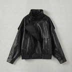 Women’s Faux Leather Stand Neck Jacket - Elastic Hem Loose Cropped Fit