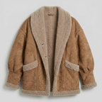 Women’s Fleece-Lined Faux Suede Jacket - Oversized Shearling Trim Fit