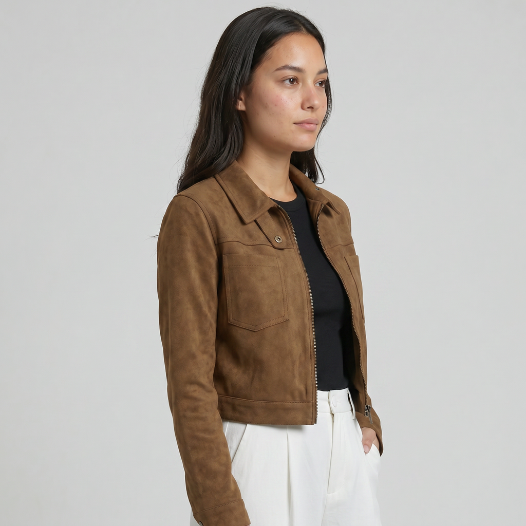 Women’s Suede Jacket - Zip Front Short Fit