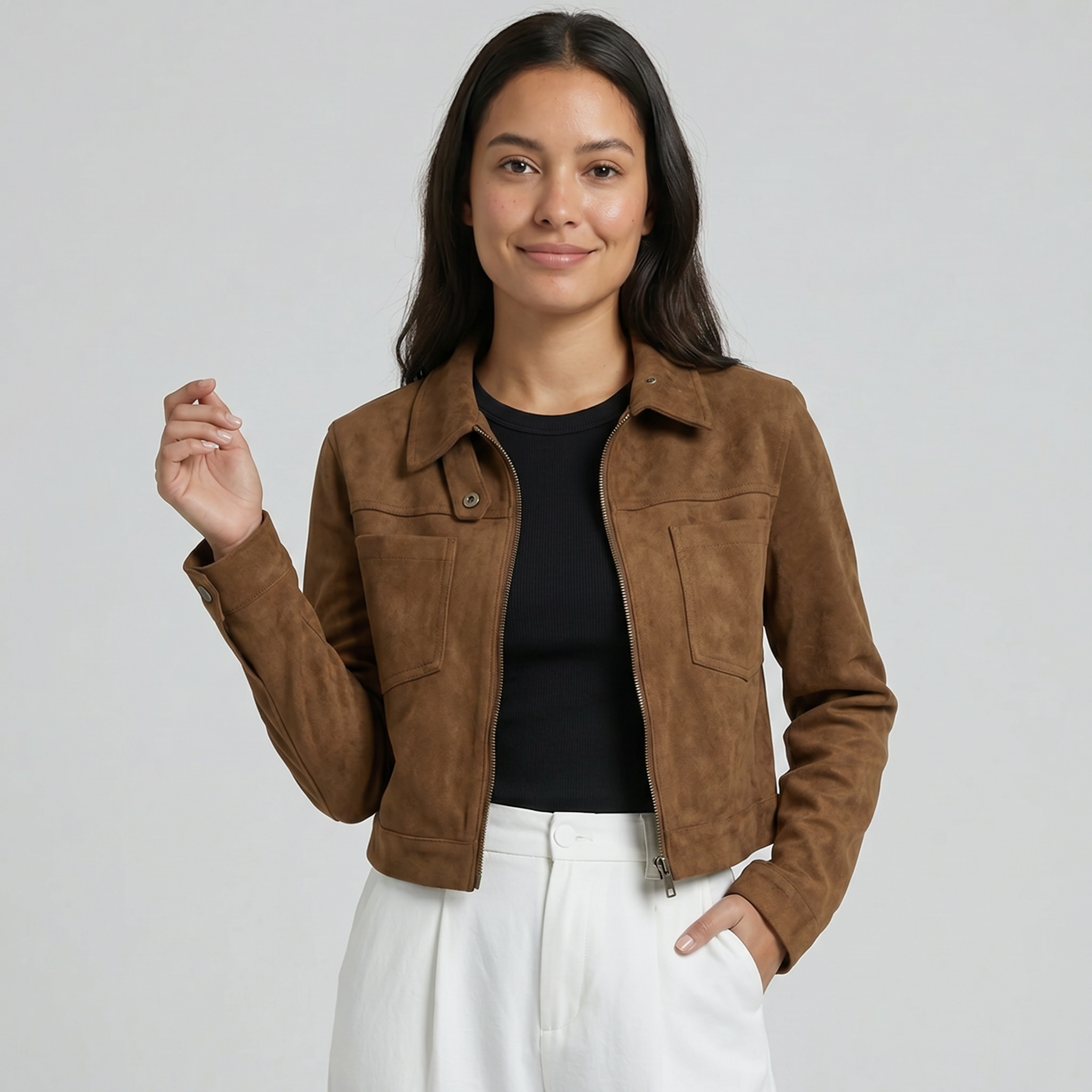 Women’s Suede Jacket - Zip Front Short Fit