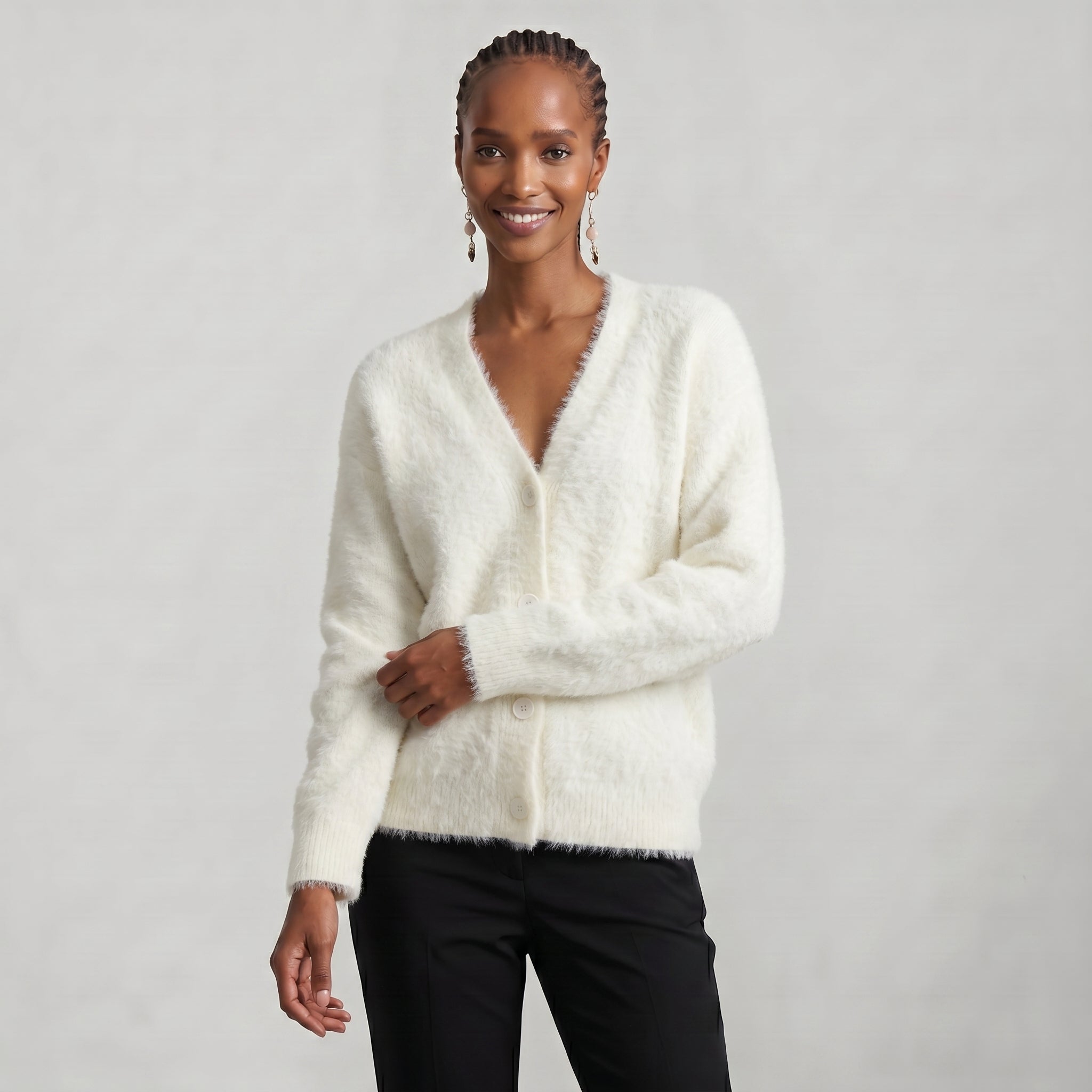 Women’s Fleece Cardigan - Soft Knit Button-Up Relaxed Fit