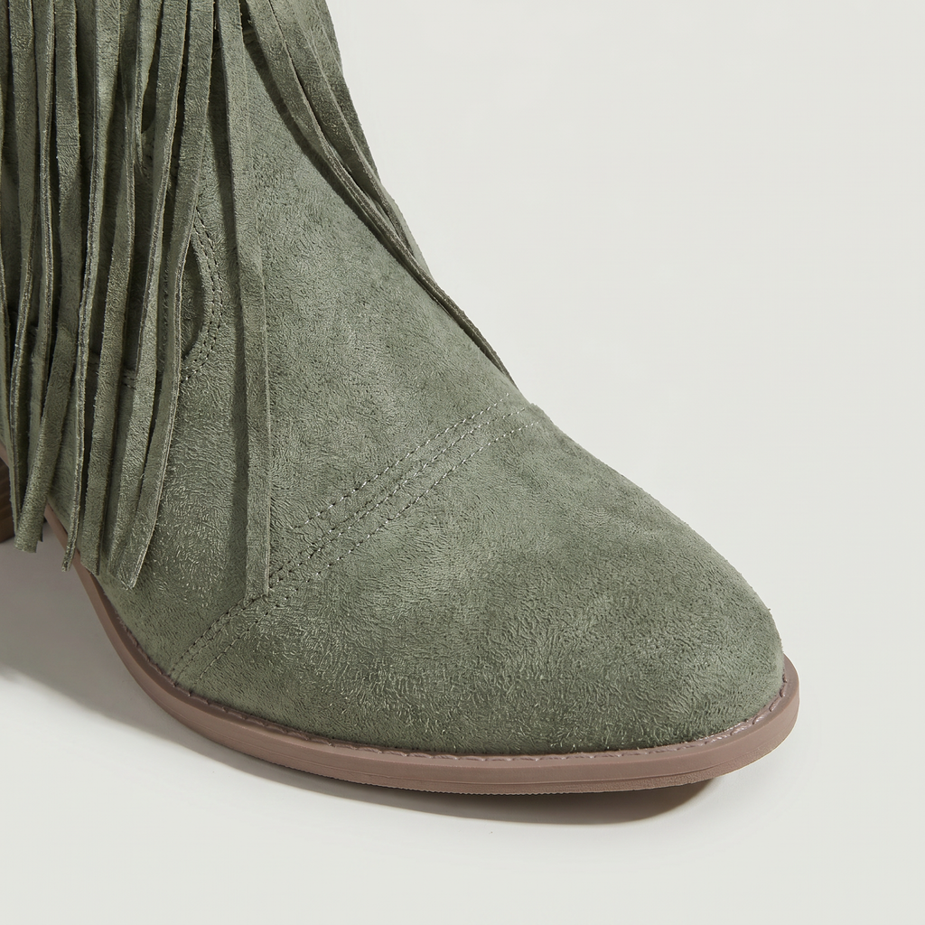 Women’s Fringe Ankle Boots - Studded Block Heel Western Fit