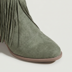 Women’s Fringe Ankle Boots - Studded Block Heel Western Fit