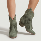 Women’s Fringe Ankle Boots - Studded Block Heel Western Fit