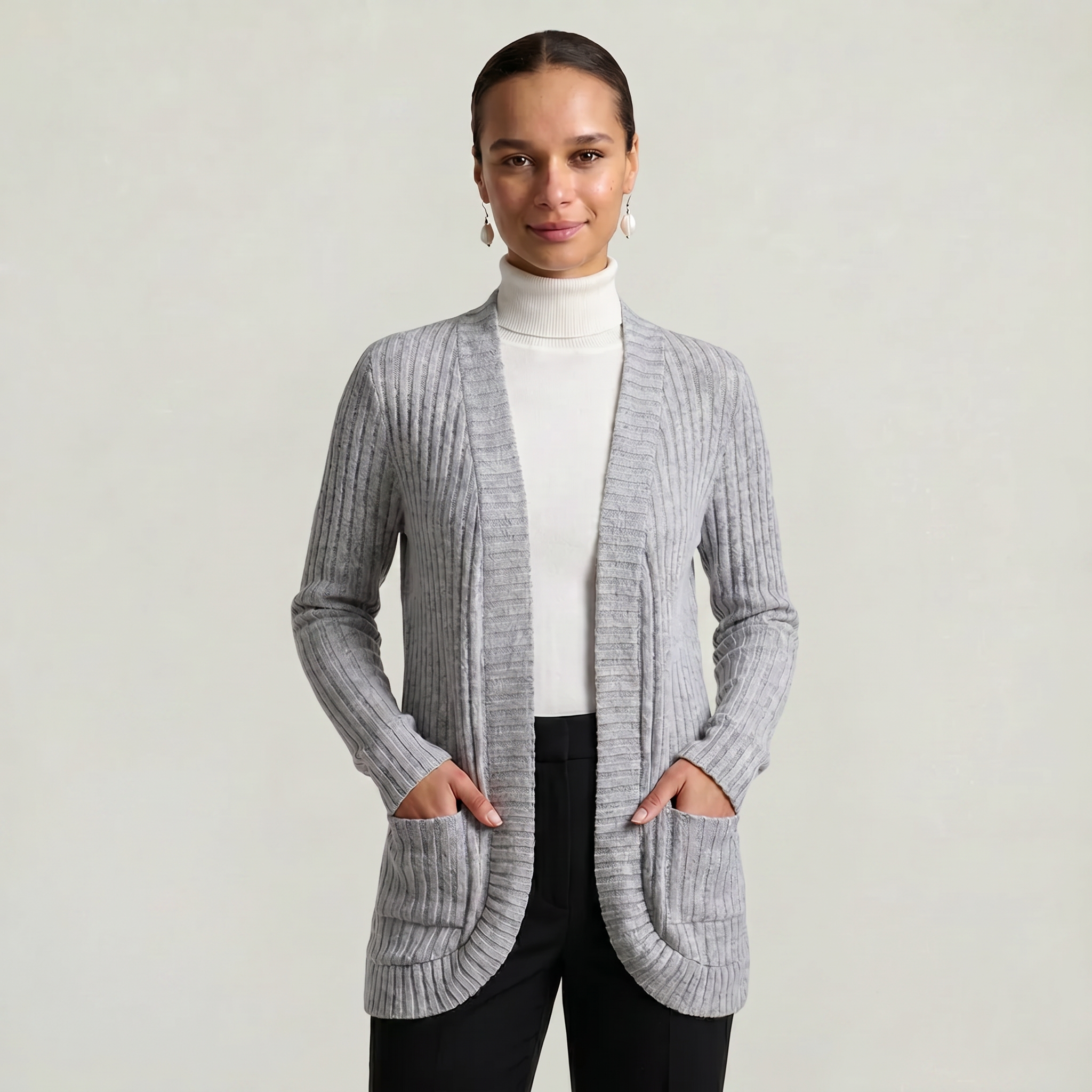 Women’s Front Open Cardigan - Long Sleeve Loose Fit