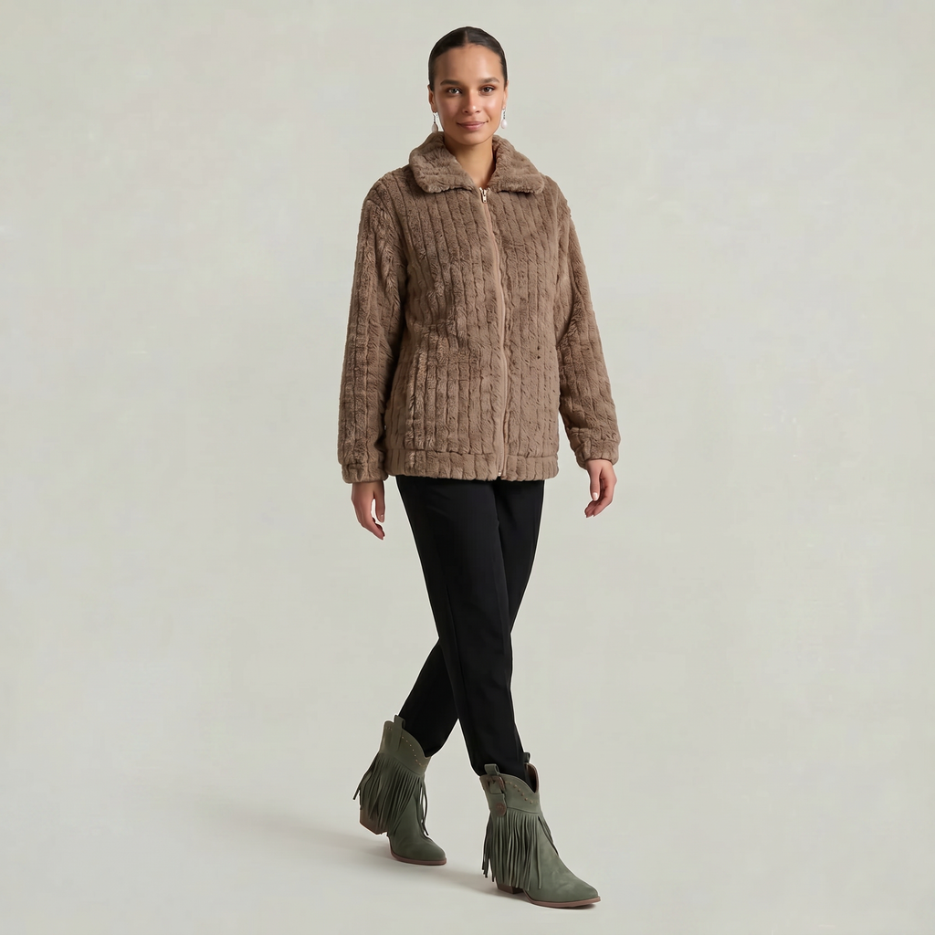 Women’s Full Zip Teddy Jacket - Long Sleeve Regular Fit