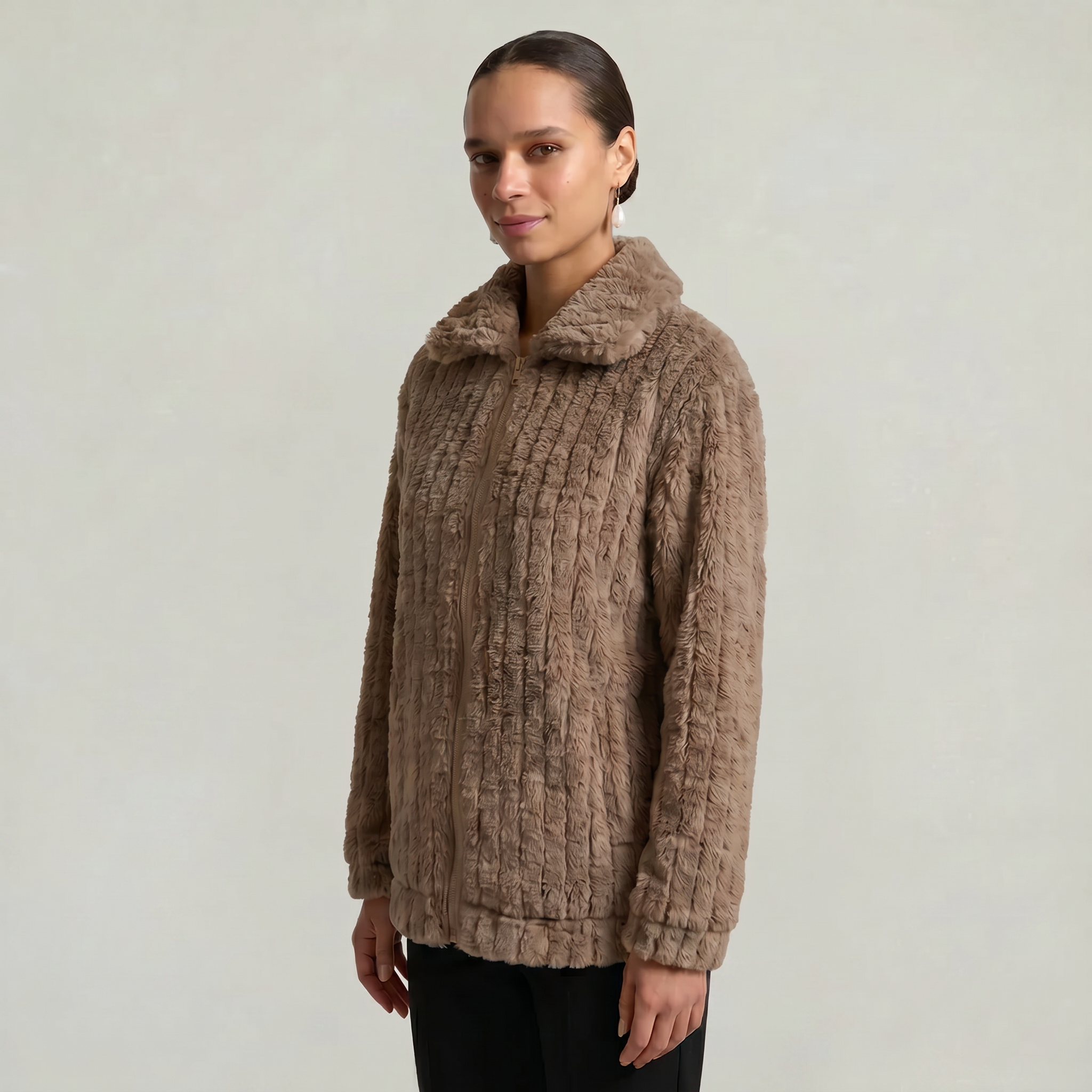 Women’s Full Zip Teddy Jacket - Long Sleeve Regular Fit