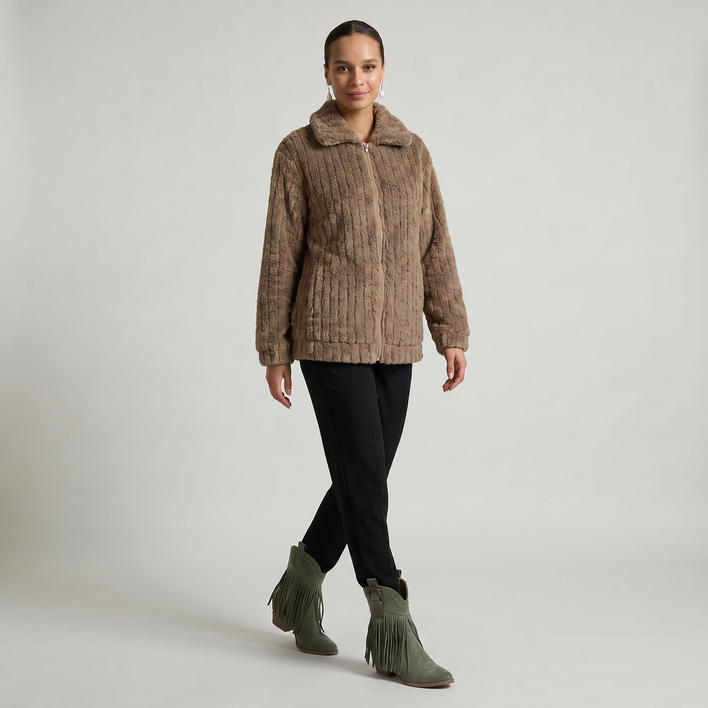 Women’s Full Zip Teddy Jacket - Long Sleeve Regular Fit