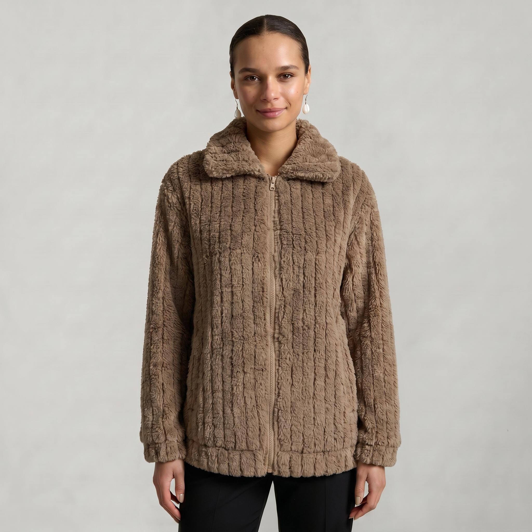 Women’s Full Zip Teddy Jacket - Long Sleeve Regular Fit