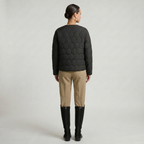 Women’s Geometric Quilted Puffer Jacket - Button-Down Long Sleeve Coat