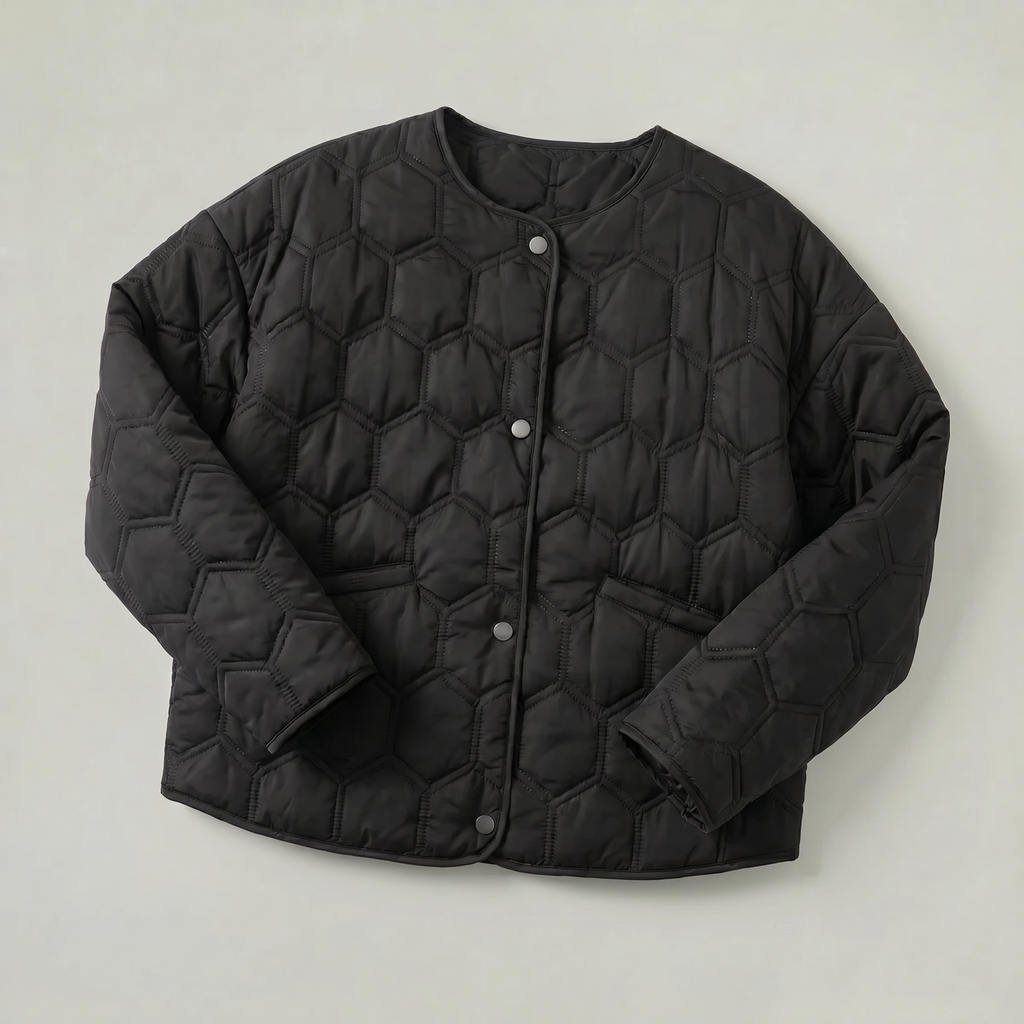 Women’s Geometric Quilted Puffer Jacket - Button-Down Long Sleeve Coat
