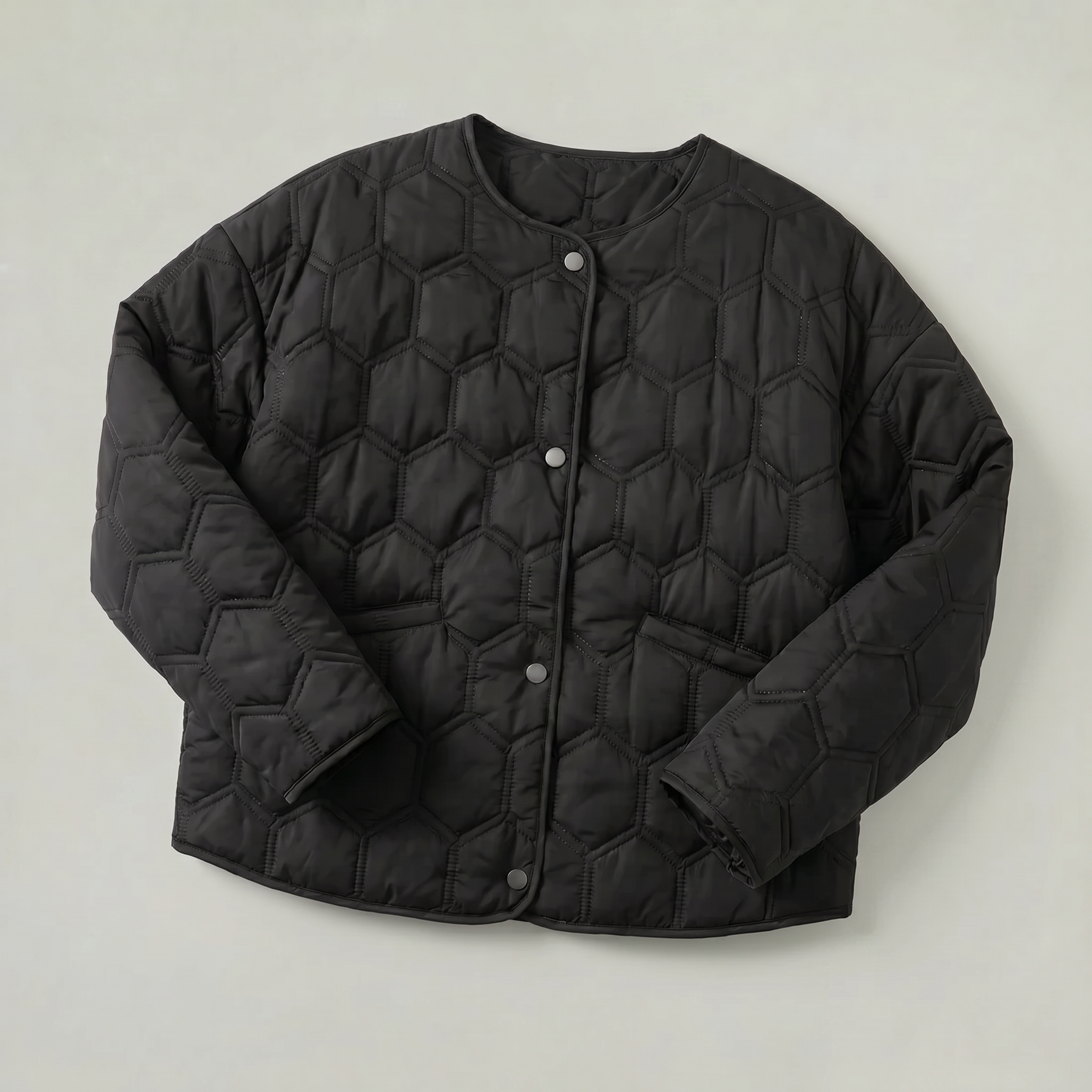 Women’s Geometric Quilted Puffer Jacket - Button-Down Long Sleeve Coat