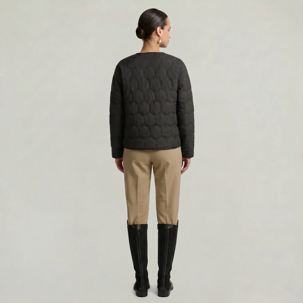 Women’s Geometric Quilted Puffer Jacket - Button-Down Long Sleeve Coat