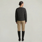Women’s Geometric Quilted Puffer Jacket - Button-Down Long Sleeve Coat