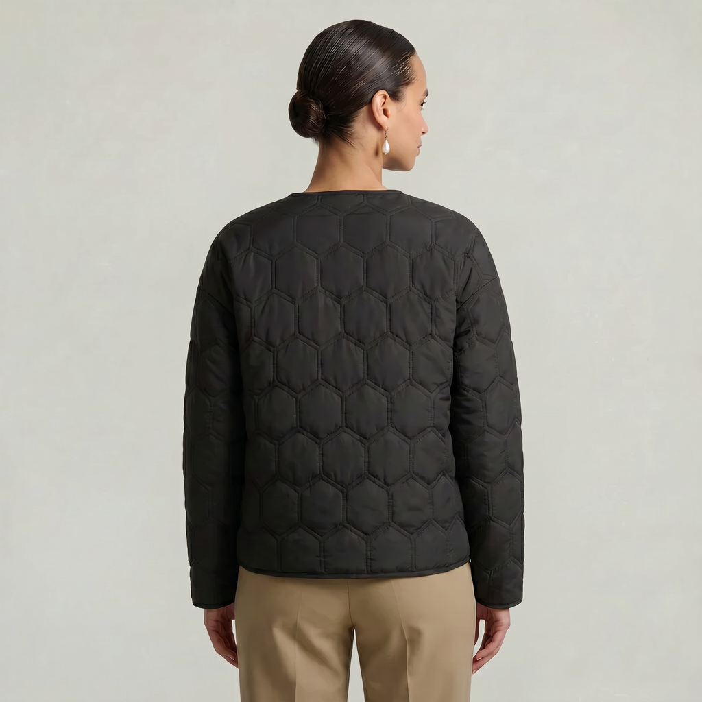 Women’s Geometric Quilted Puffer Jacket - Button-Down Long Sleeve Coat
